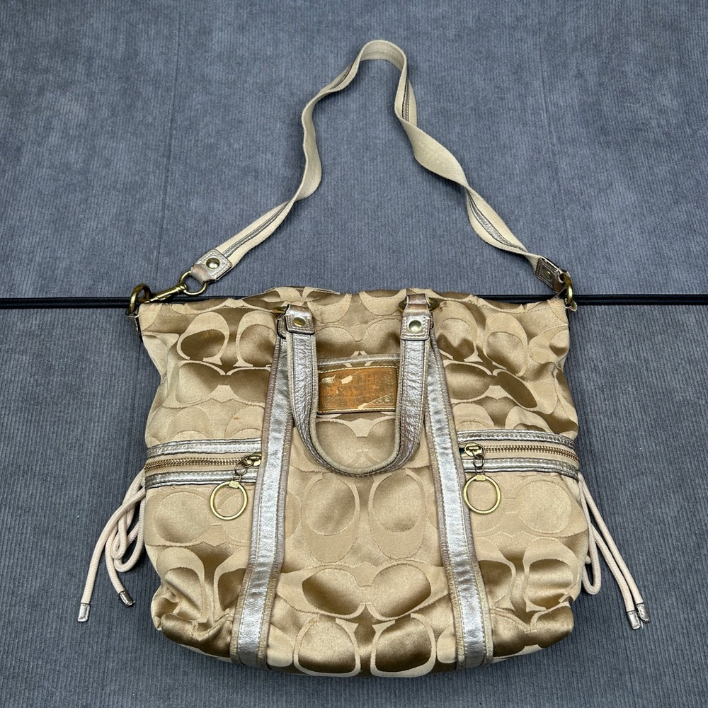 Coach Poppy Signature Sateen Pocket Hobo Gold Metallic Y2k Shoulder Bag 13847